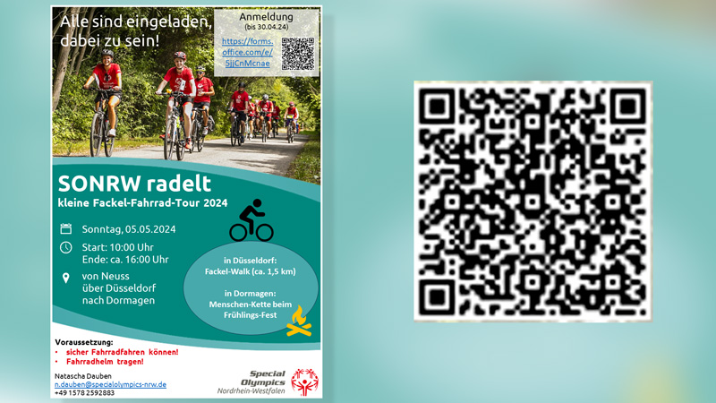 Dormagen: Plakat zur Fahrradtour und QR-Code für die Anmeldung zur Fahrradtour